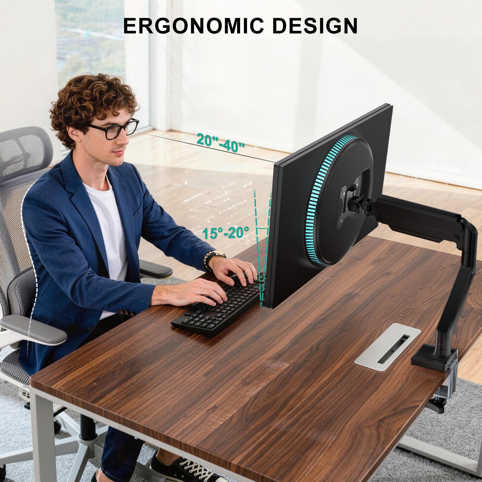 Single Monitor Mount for 13-34 inch Screens, Adjustable Single Monitors Arm, Regular Screen up to 32 inch, 26.4lbs, Computer Monitor Stand for Desk, VESA 75/100mm (GSMP001N), Black