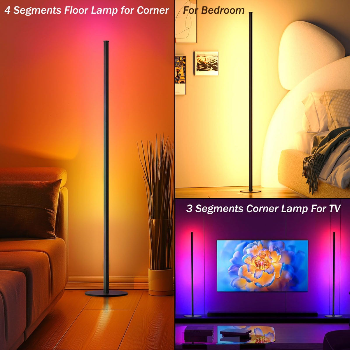 LED Corner Floor Lamp, Ambient Lighting One Connected Pair