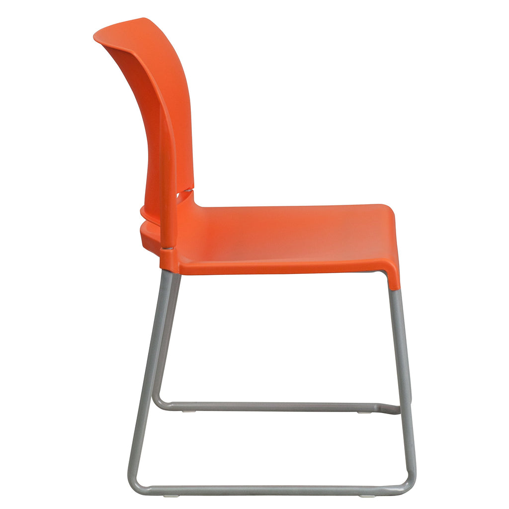 Set of 5, Hercules Series Contoured Stacking Chairs for Waiting Rooms and Offices, Ergonomic Lobby Chairs with Curved Back, Orange