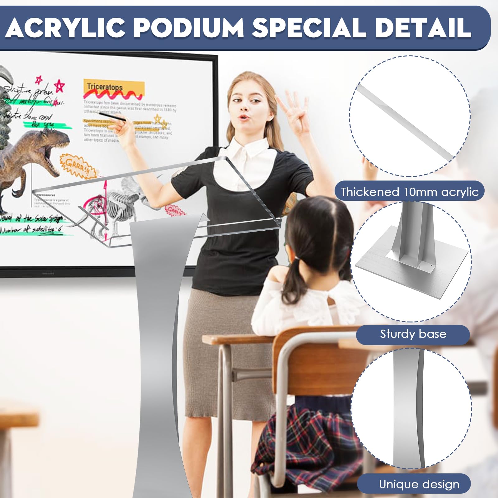 42.5" Pulpits for Churches, Acrylic Podium Stand with Iron Stable Bottom, Pulpit with 10MM Thickened Acrylic Countertop, Multi Function Lectern for Classroom Music Concert Conference