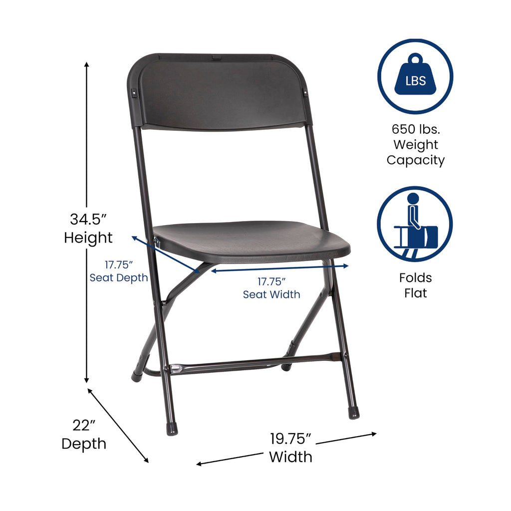 Set of 4, Hercules Series Big & Tall Stackable Plastic Folding Chairs, Extra Wide Commercial Event Seats, Black