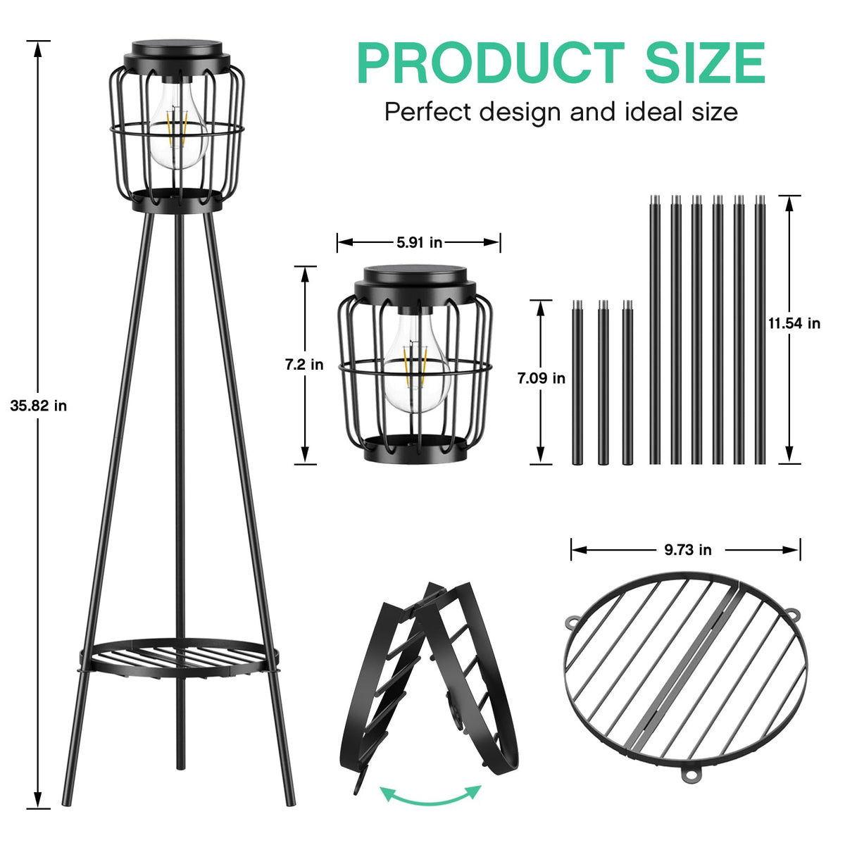 Solar Lights with Plant Stand, Outdoor Floor Lamp, Waterproof Solar LED Edison Bulb Light Flower Shelf for Patio Porch Deck Yard Garden Decor-1 Pack
