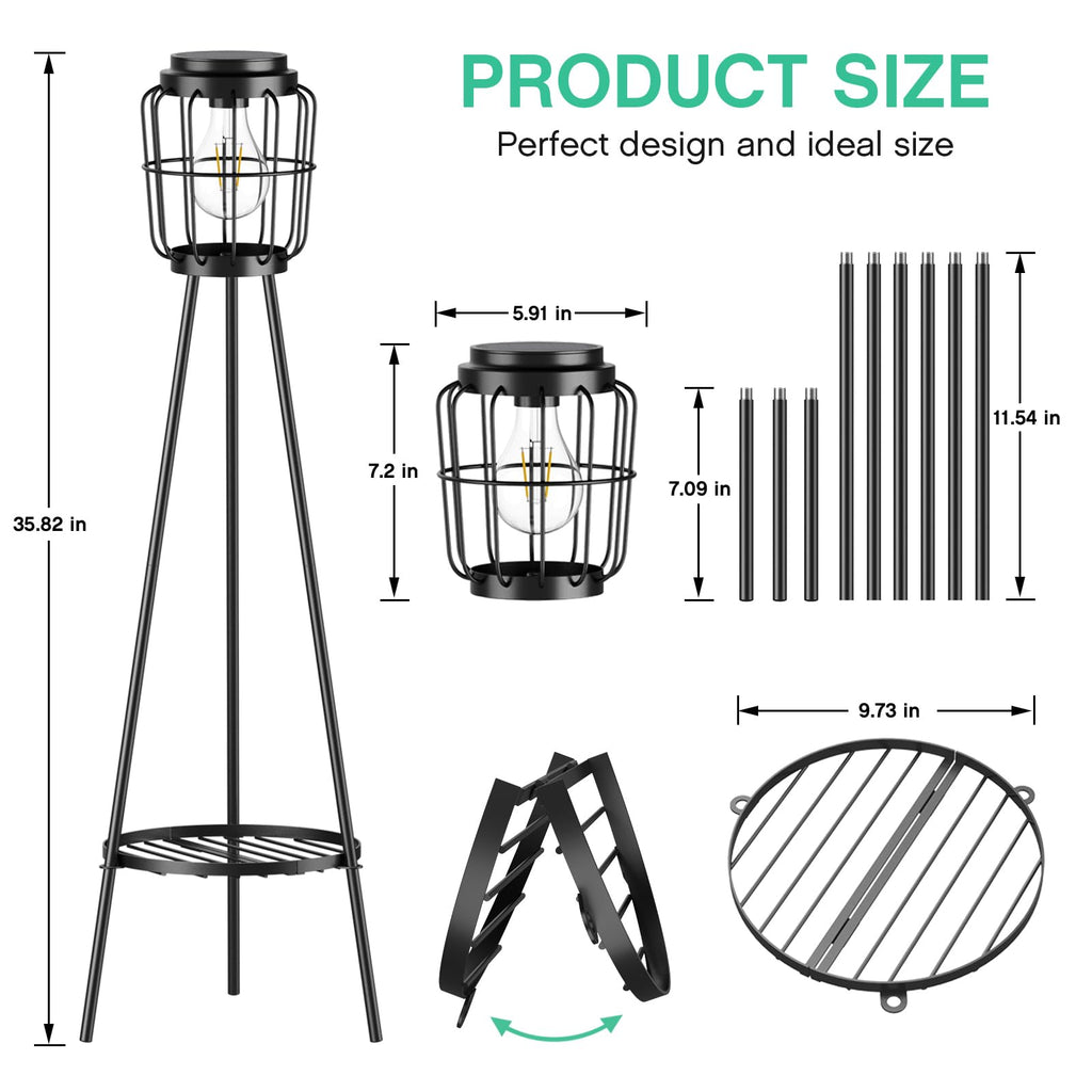 2 Pack Solar Lights with Plant Stand, Outdoor Floor Lamp, Waterproof Solar LED Edison Bulb Floor Lamps for Patio Porch Deck Yard Garden Decor