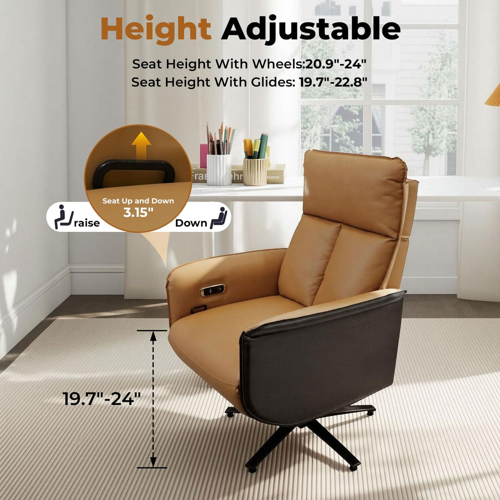 Ergonomic Executive Recliner, Adjustable Electric Office Chair 90-155° with Footrest, 4-Position Headrest, 300LBS Heavy Duty, 2-in-1 Base Swivel Desk Chair w/USB, Brown & Black PU Leather