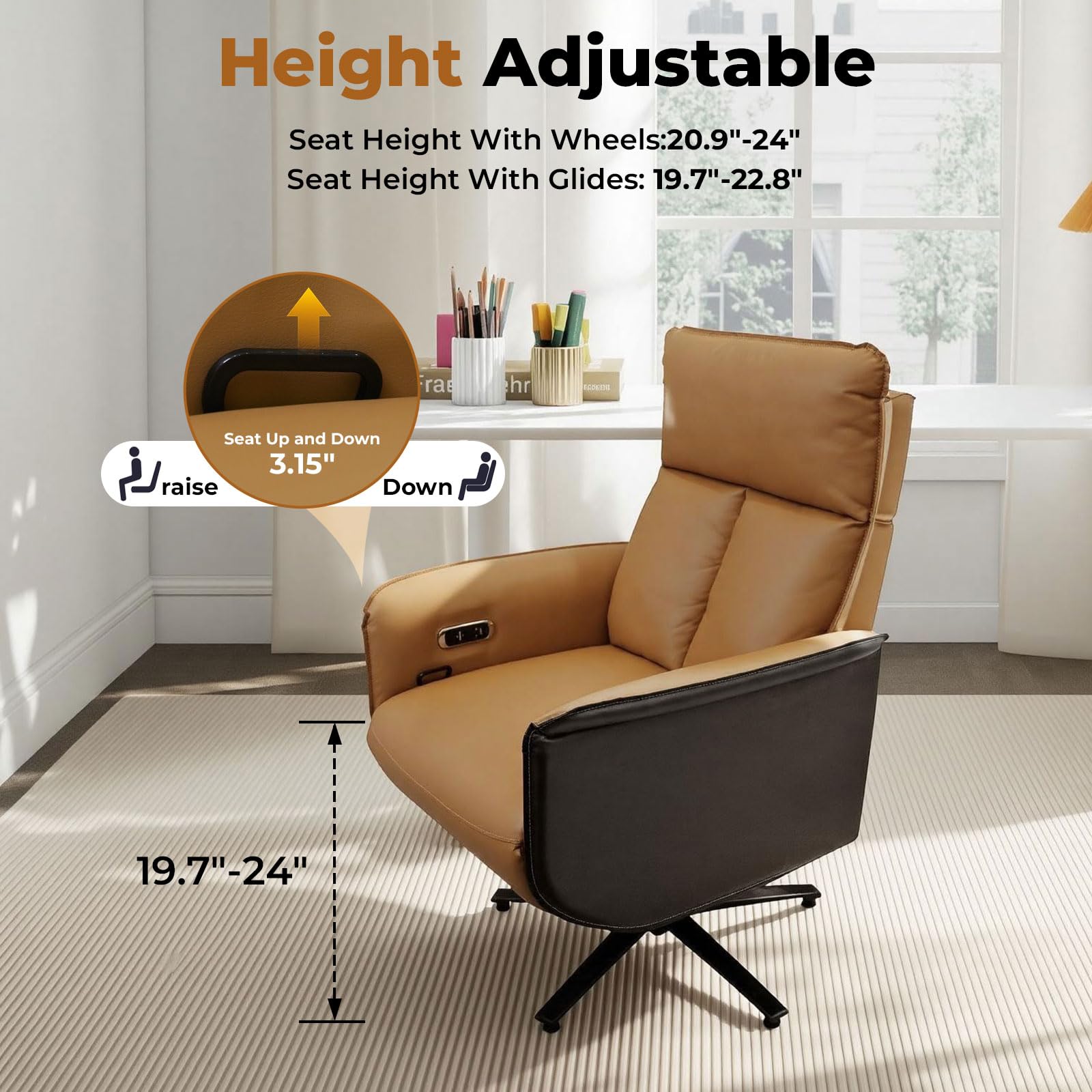 Ergonomic Executive Recliner, Adjustable Electric Office Chair 90-155° with Footrest, 4-Position Headrest, 300LBS Heavy Duty, 2-in-1 Base Swivel Desk Chair w/USB, Brown & Black PU Leather