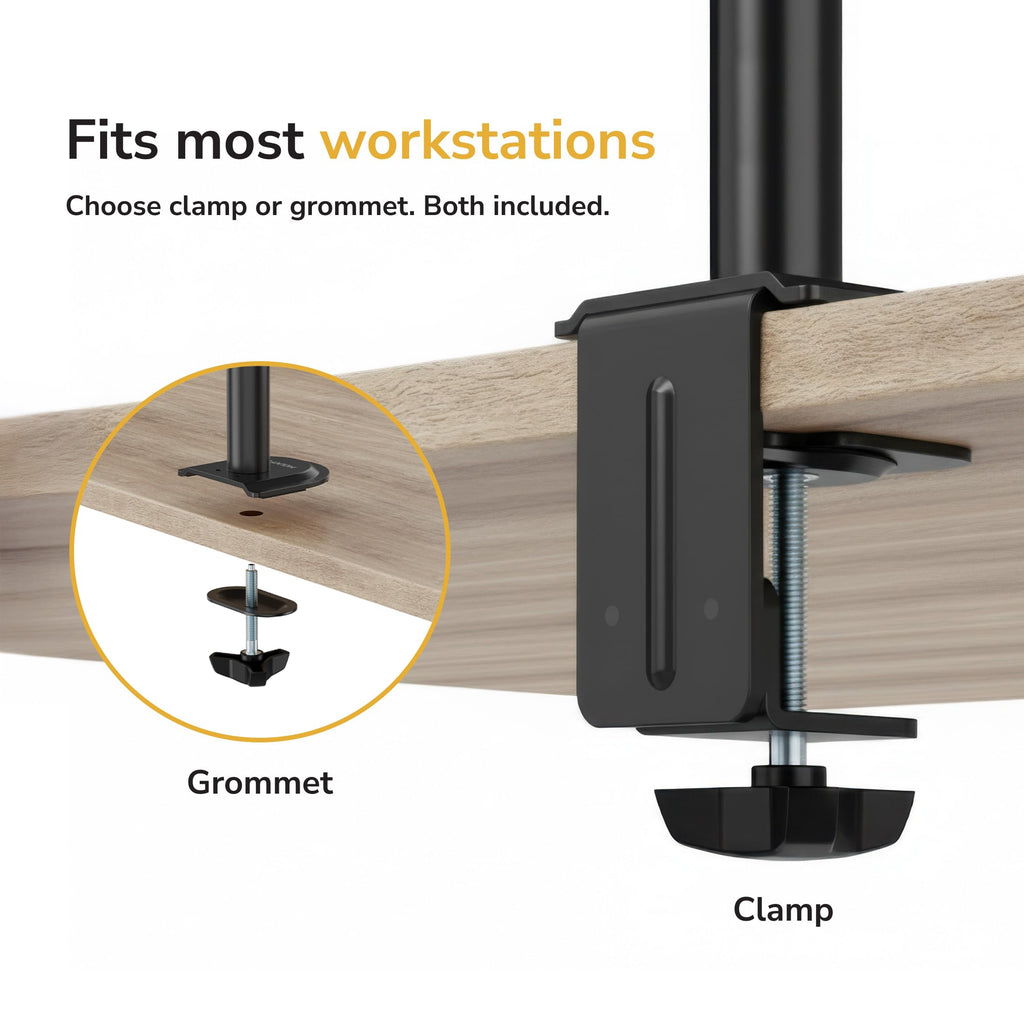 Dual Monitor Stand, Full Motion Desk Mount for 2 Screens up to 32” and 19.8 lbs Each, Tilt Swivel Rotate, VESA 75x75 & 100x100, Adjustable Dual Screen Arm with C-Clamp or Grommet