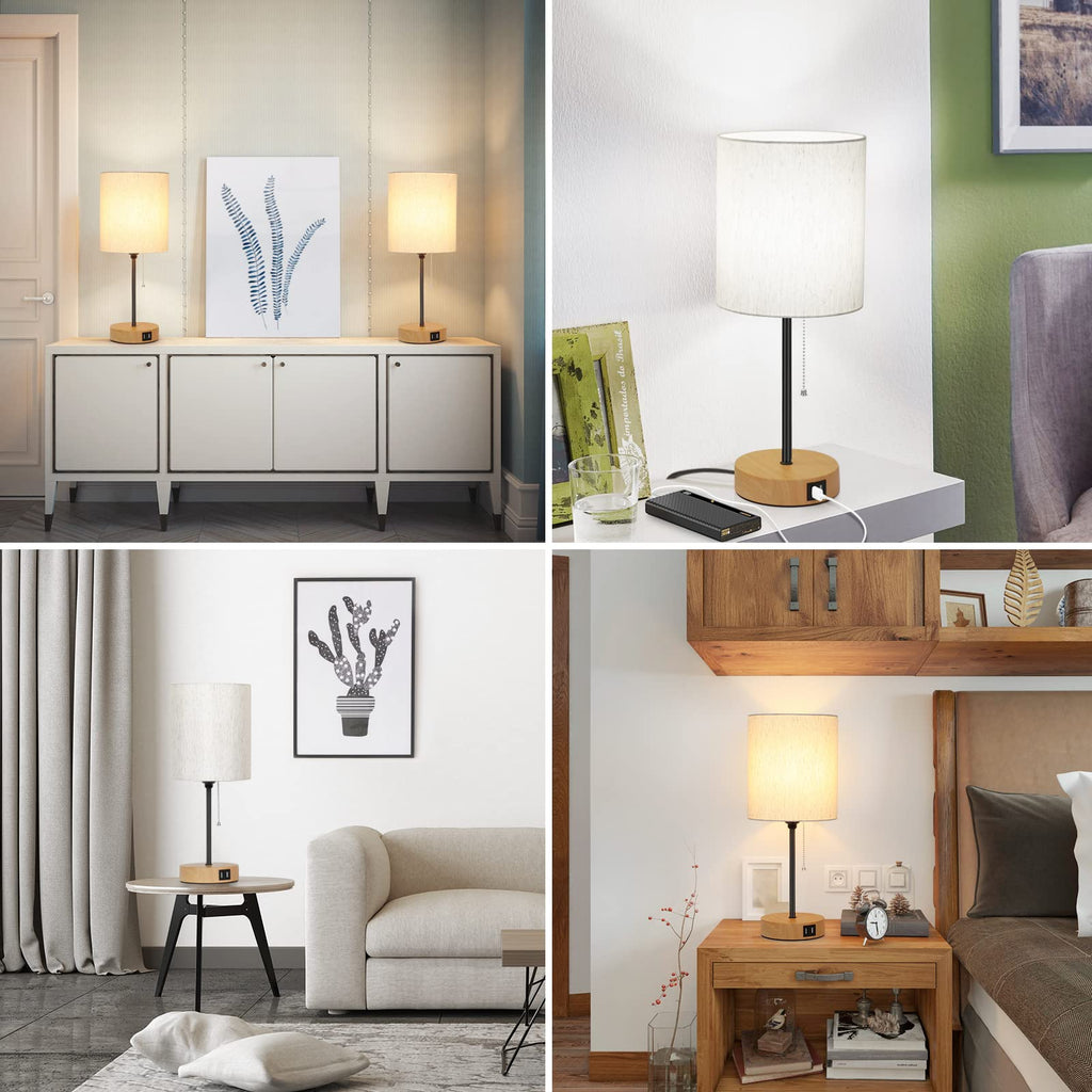 Table Lamps Set of 2 with USB Charging Ports, Bedside Lamps with AC Outlet
