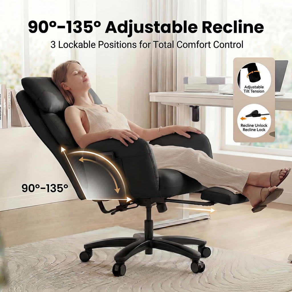 Cross Legged Office Chair with Pets Friendly Seat, Plus Size Criss Cross Desk Chair, Big and Tall Office Chair with Foot Rest, Reversible Armrests & Wide Seat, Black