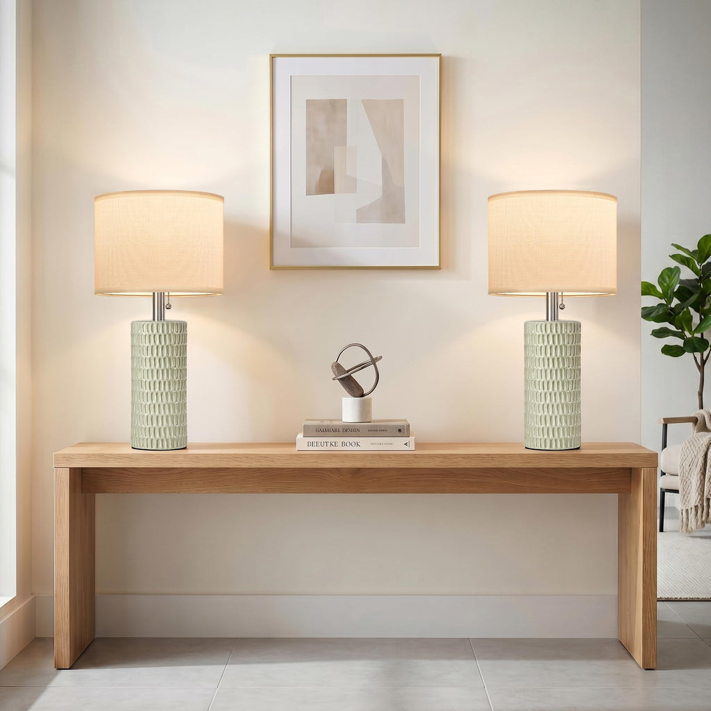 20” Modern Table Lamps Set of 2, Lamps for Bedroom, Light Green