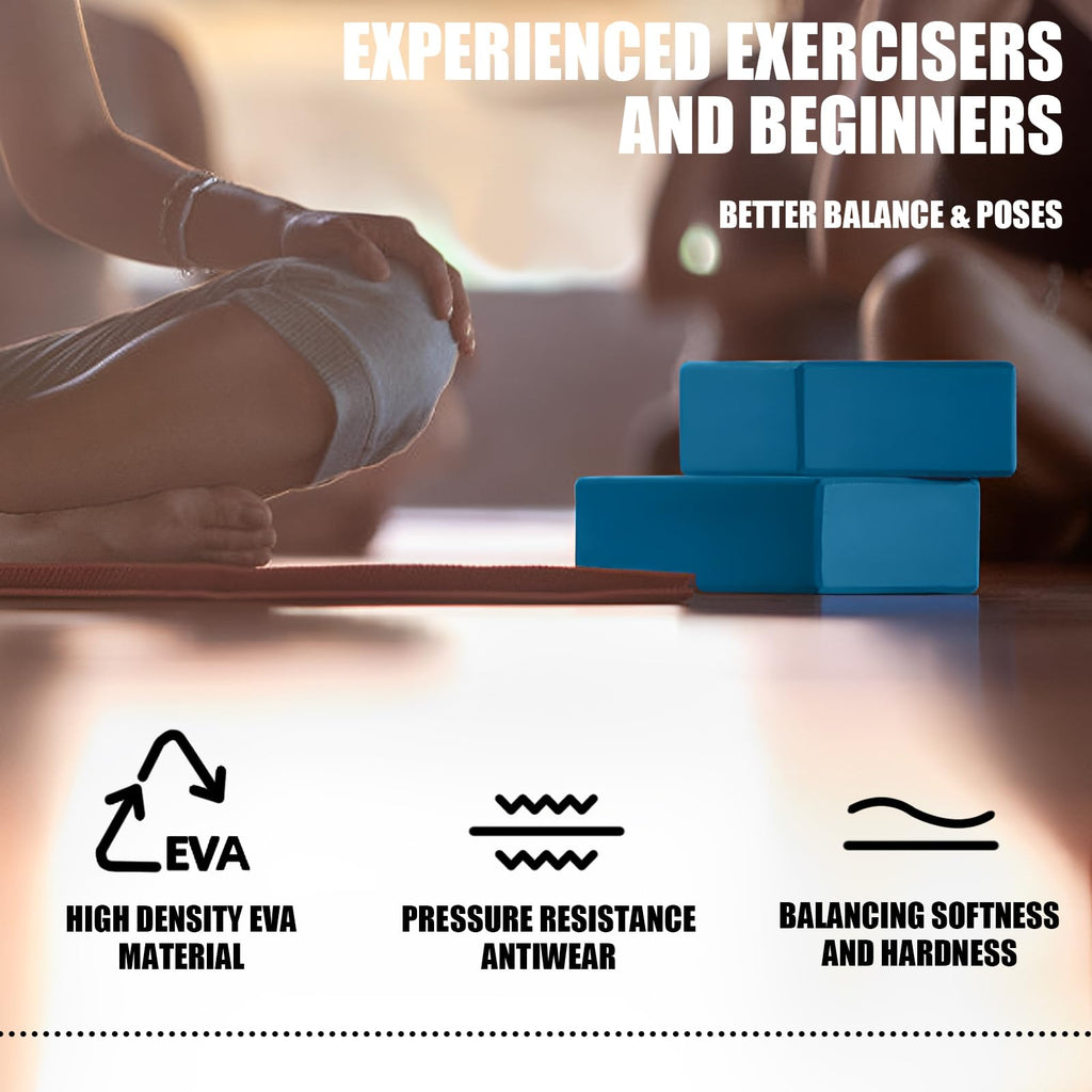 2 Pcs Yoga Blocks, 9x6x3 Inch Blue Foam Blocks for Pilates