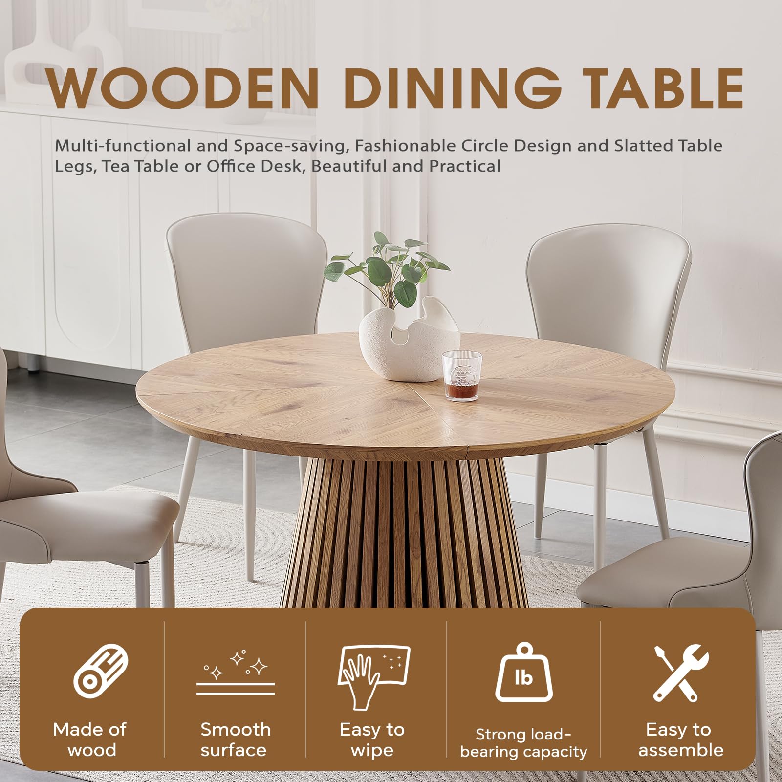 47.2 Inch Round Tulip Dining Table, Circle Kitchen Table for 2-4 People for Kitchen Dining Room