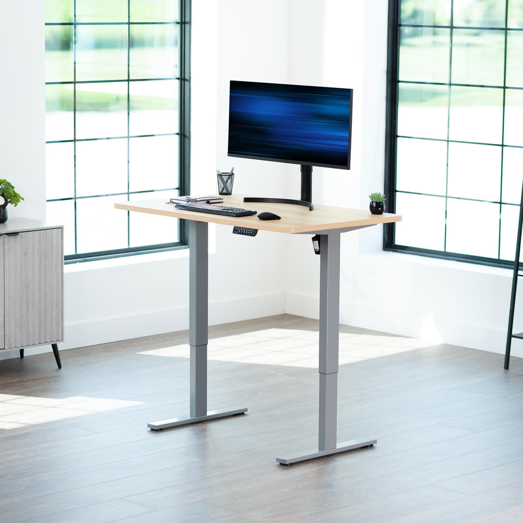 Electric 48 x 30 in Standing Desk, Memory Height Adjustment, 1B Series, Holds 220 lbs, One-Piece Light Wood Top, Gray Frame