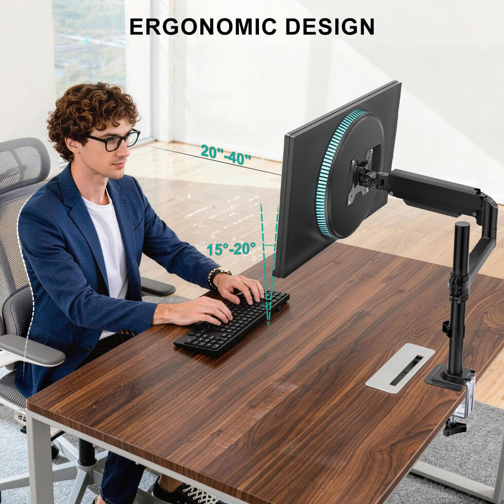 Single Monitor Arm 13-33 Inch, Single Monitor Mount, Vesa Desk Mount up to 19.8lbs Single Monitor Stand with Clamp, VESA 75x75mm or 100x100mm Compatibility(GSDM001), Black