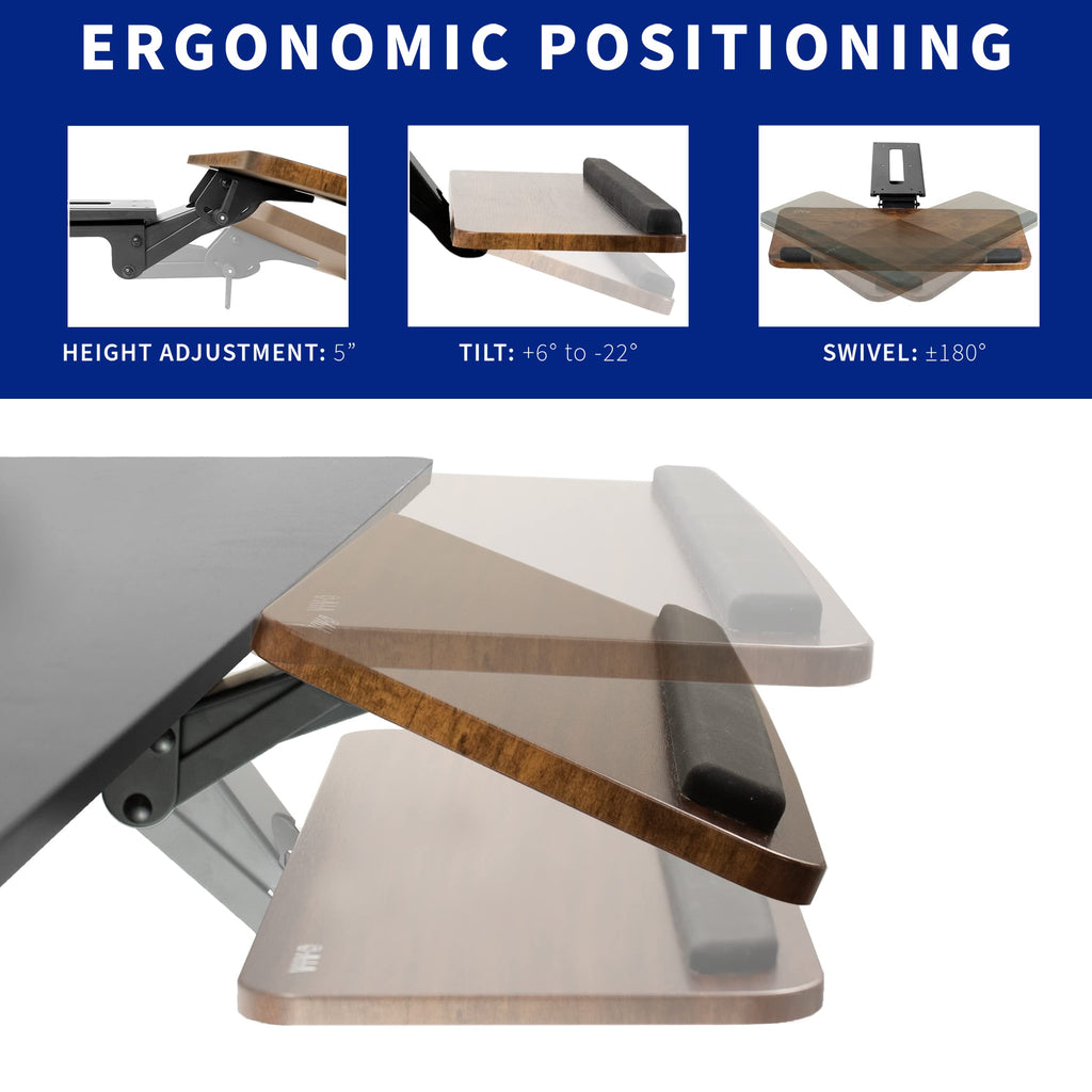Adjustable Computer Keyboard and Mouse Platform Tray, Ergonomic Under Table Desk Mount Drawer Underdesk Shelf, Rustic Vintage Brown