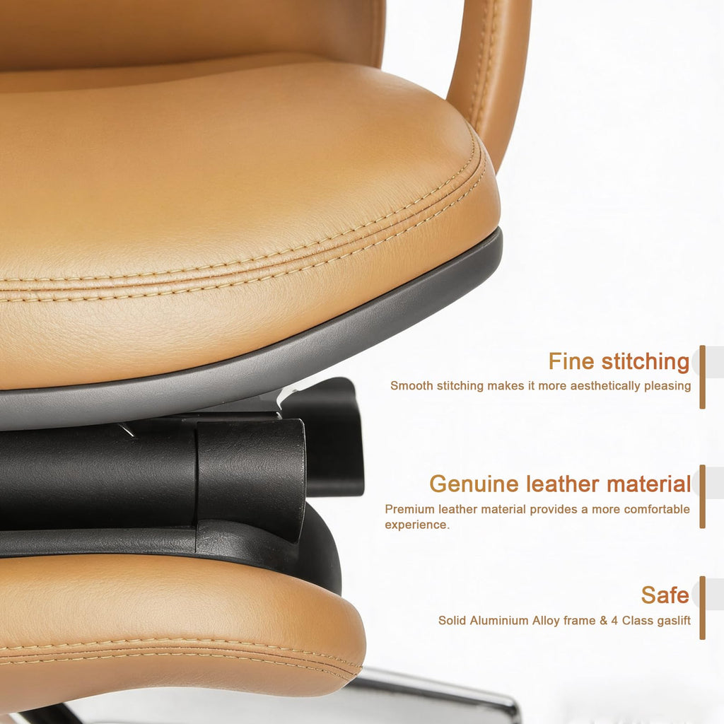 Genuine Leather Office Chair with Flexible Footrest, High Back Executive Office Chair with Lumbar Support, Adjustable Tilt Mechanism, Weight Capacity 400 lbs (Brown)