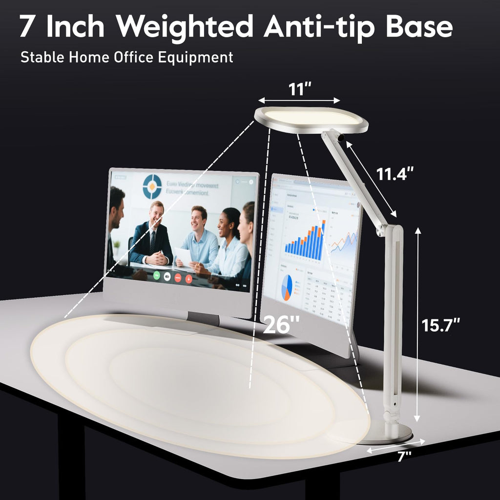 LED Desk Lamp for Office – Professional Double-Sided Lighting, Eye-Caring Computer Lamp with Knob Remote, Stepless Dimming & Color, Memory, for Zoom, Studying, Streaming & Video Conference, White