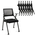 Black (8 pk) Ergonomic Stackable & Foldable Conference Room Chairs, Mesh Office Chair with Arms and Wheels for Office Waiting Room Meeting Lobby Church School Receptions and Training
