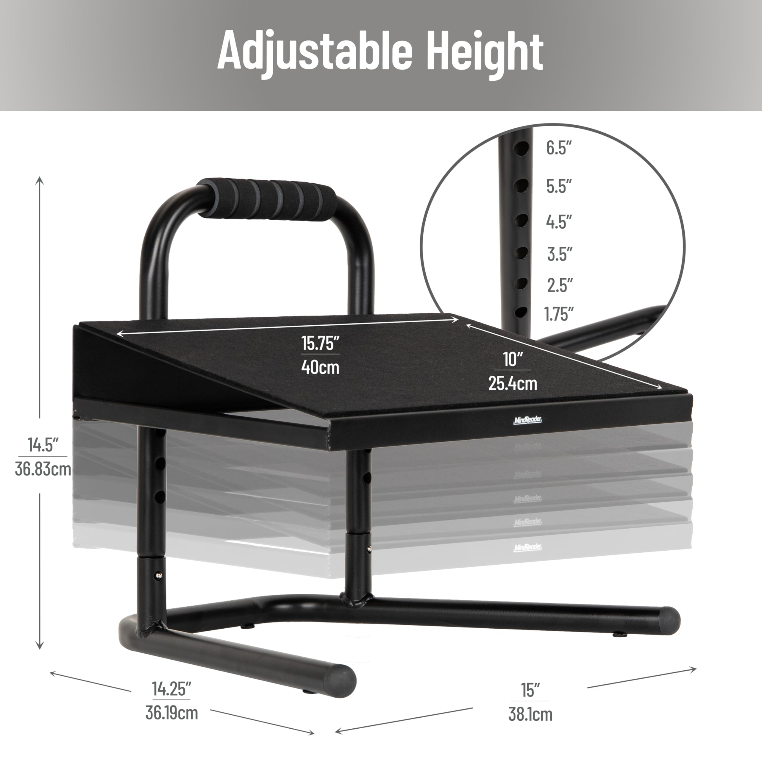Foot Rest, Under Desk at Work, Ergonomic, Height Adjustable, Office, Metal, Black