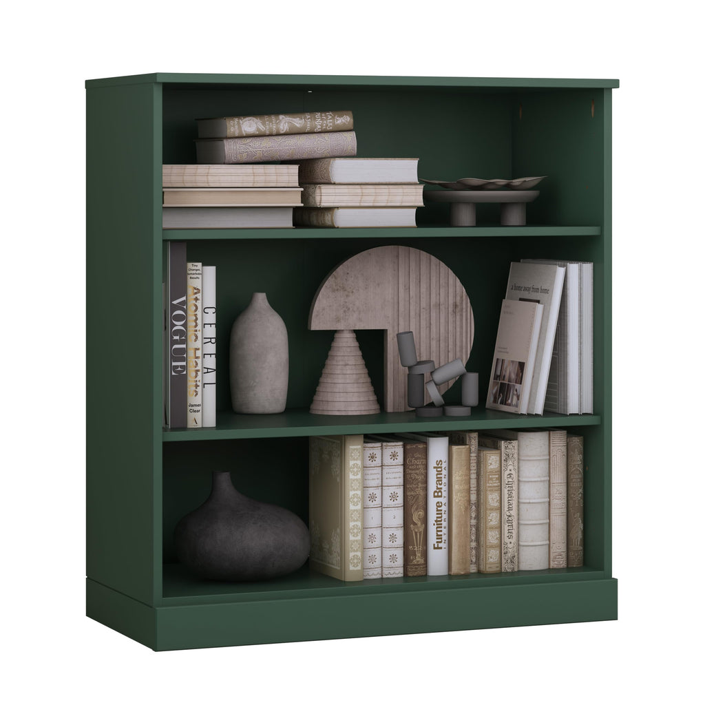 Solid Wood Bookcase - 3-Tier Floor Standing Bookshelf - 36" Short Storage Shelf, 32” W - Green, Display Furniture for Living Space, Renewable 100% Eco-Friendly Wood, Made in Brazil