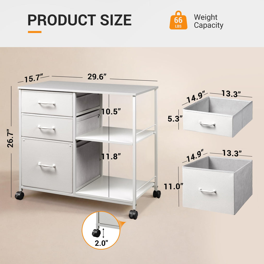 3 Drawer Mobile File Cabinet with Open Storage Shelf