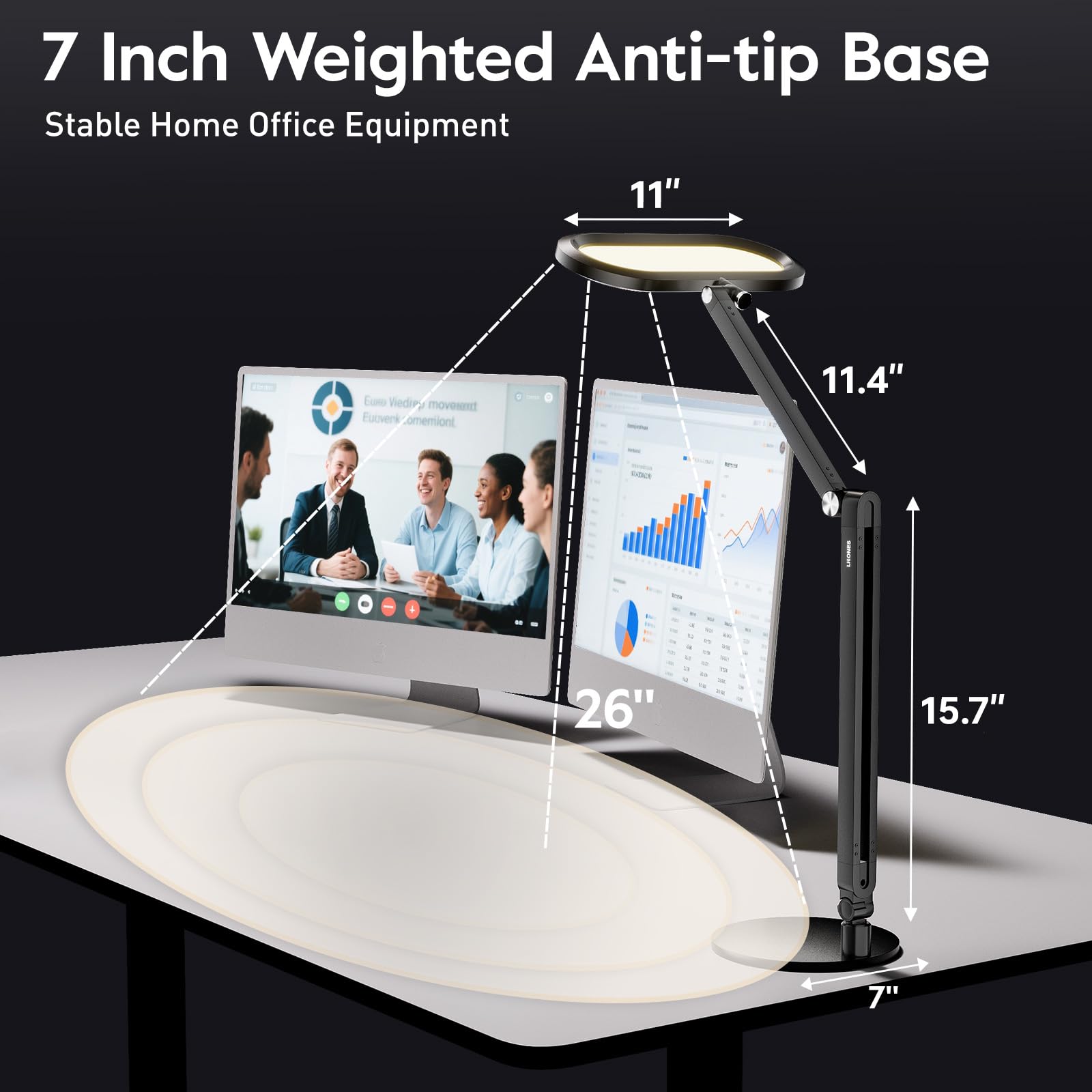 Premium LED Desk Lamp for Office – Eye-Caring Double Side Light with Knob Remote, Stepless Dimming & Color, Memory, Metal Table Lamp for Zoom, Studying, Video Conference, Flicker-Free, Glare-Free