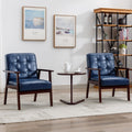 Accent Chairs Set of 2, Mid Century Modern Accent Chair, Retro Wood and Leather Armchairs Side Chair, Lounge Reading Comfy Arm Chair for Living Room, Bedroom, Office (Blue)
