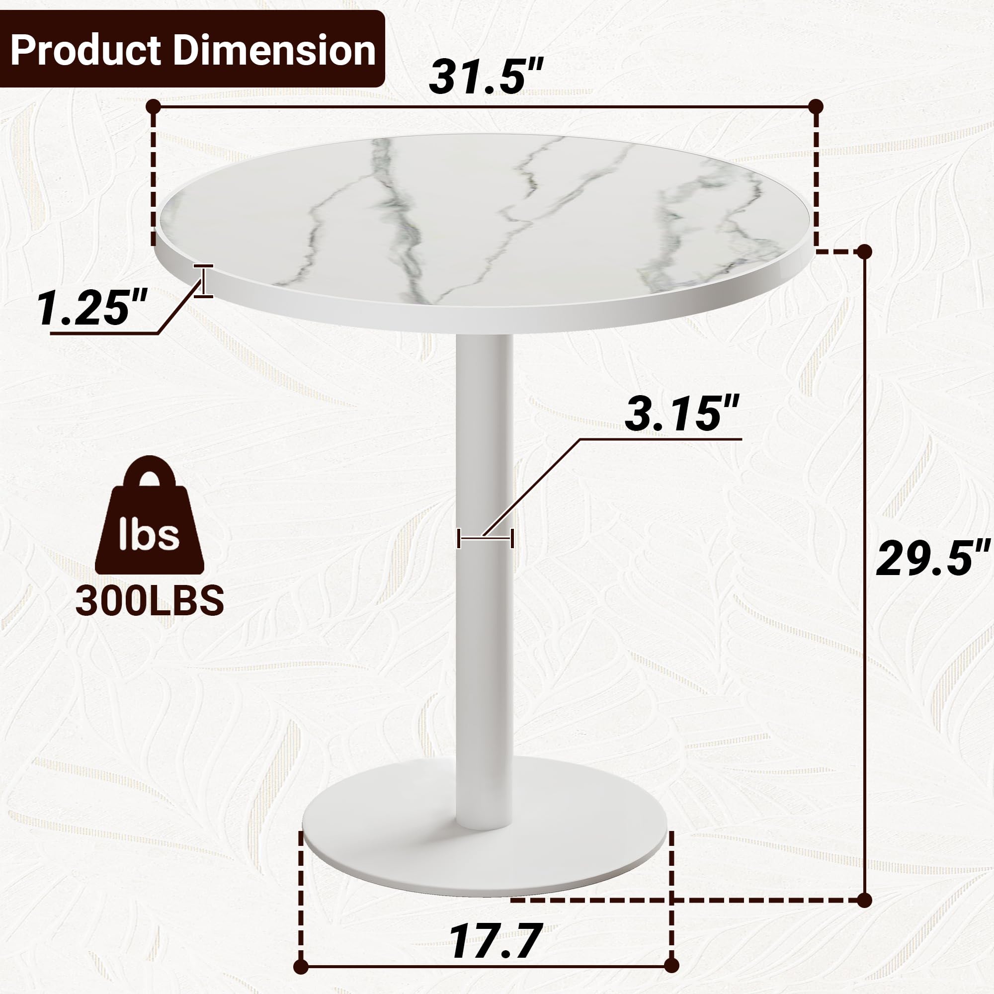 hausway 31.5" Tulip Table,Round Kitchen Dining Table for 2-4 with Thick Sintered Stone Top,Titanium Golden Pedestal Base,Heat-Resistant,Bistro Table for Dining Room,Café,Small Space（White Glacial）