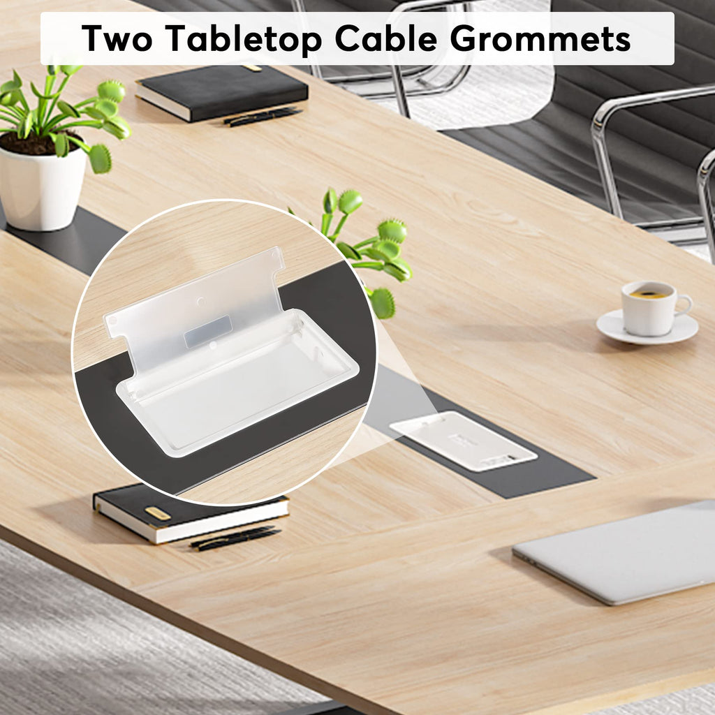 8FT Conference Table, 94.48L x 47.21W x 29.52H Inches Boat Shaped Meeting Table with Rectangle Grommet, Modern Seminar Boardroom Table for Office Conference Room (Light Wood Grain, 8ft)