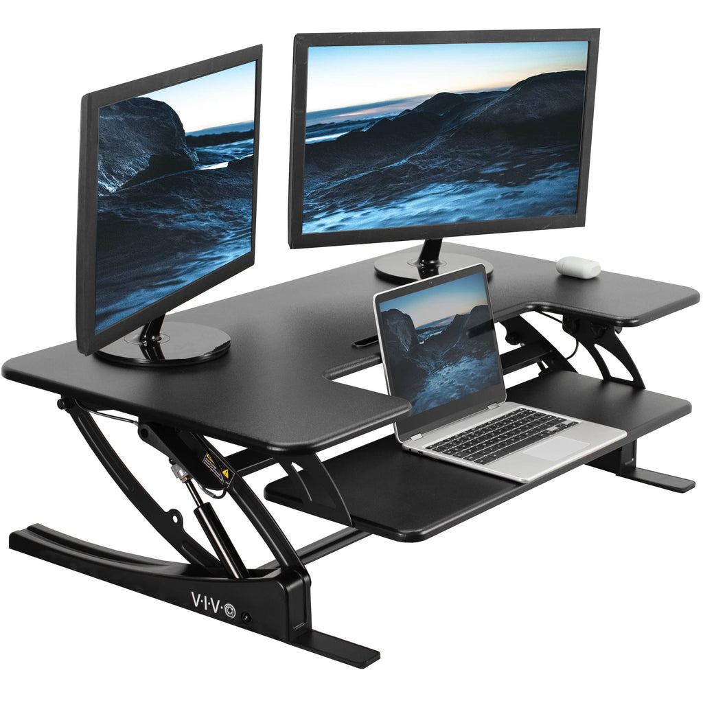 42 inch Height Adjustable Stand Up Desk Converter, V Series, Quick Sit to Stand Tabletop Dual Monitor Riser Workstation, Black