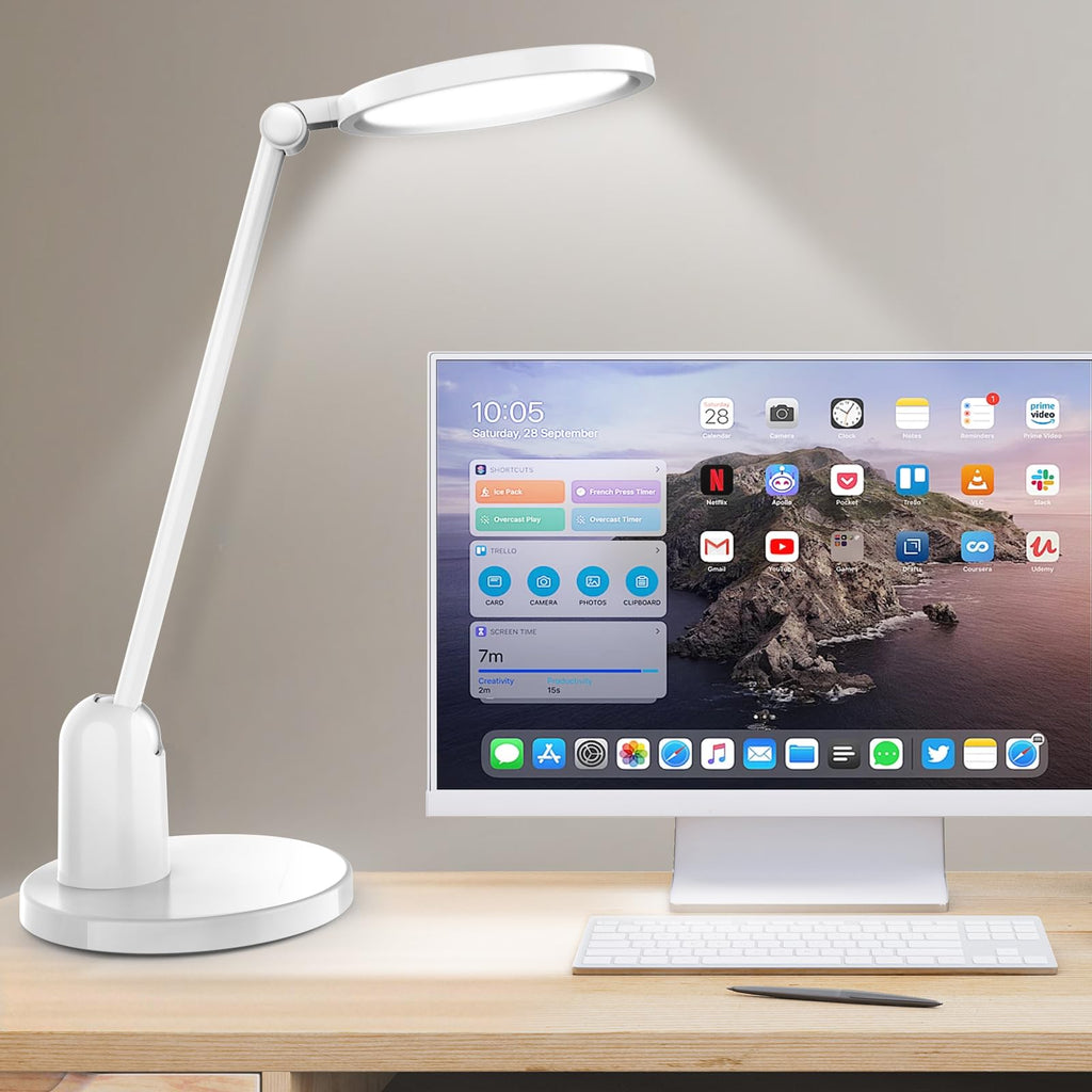 Desk Lamps for Office with Stable Base, 1000LM Ultra Bright Eye-Caring Desk Light, 3000K-6000K Dimmable Table Lamp with Stepless Dimming & Timing Function for Work, Reading, Bedroom