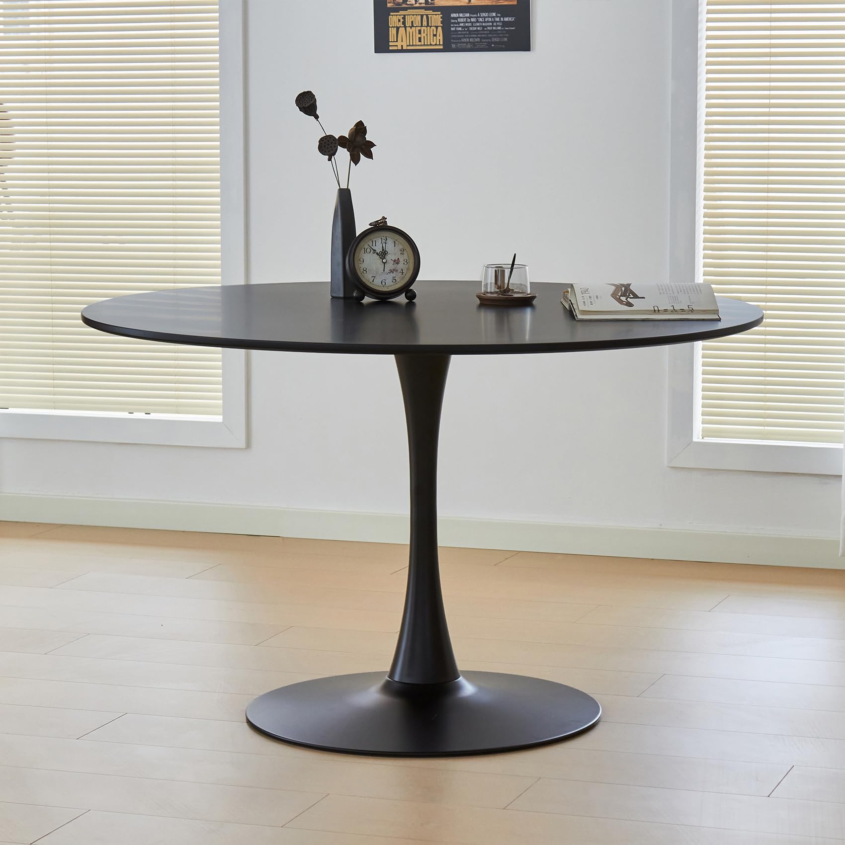 Hansweld 43.5" Tulip Table, Round Dining Table with Thickened Tabletop & Metal Pedestal, Mid Century Modern Bistro Circle Table for Kitchen, Small Places, Living Room, Cafe (Black)