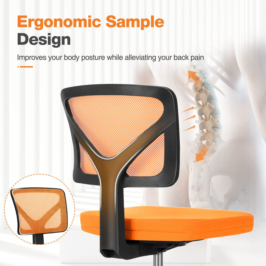 Small Office Chair, Ergonomic Low-Back Mesh Rolling Work Swivel Chairs with Wheels, Armless Comfortable Seat Lumbar Support for Home, Bedroom, Study, Student, Adults,Classic Orange