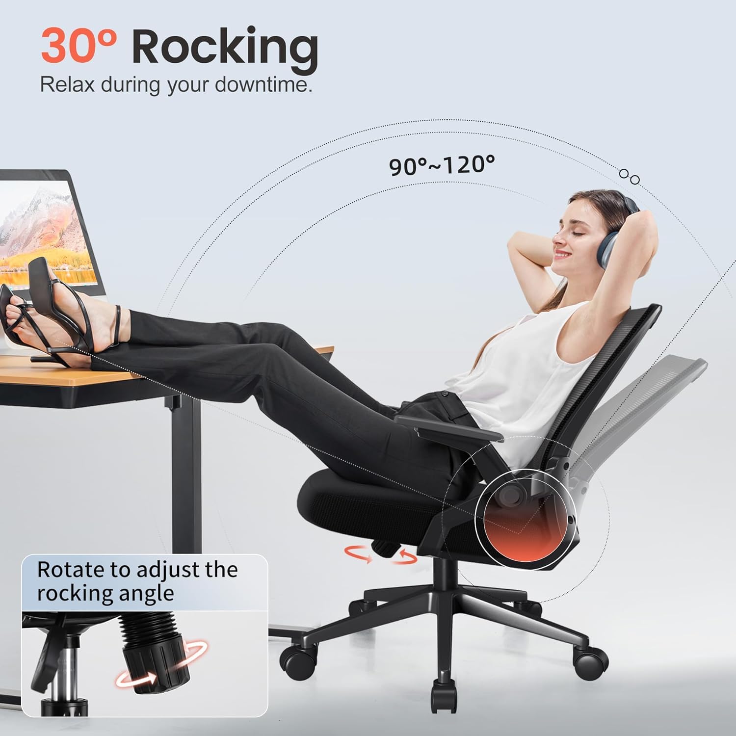 Office Chair with Flip-up Armrests Ergonomic Computer Desk Chair with Adaptive Lumbar Support & Breathable Mesh, Black, Pack of 2