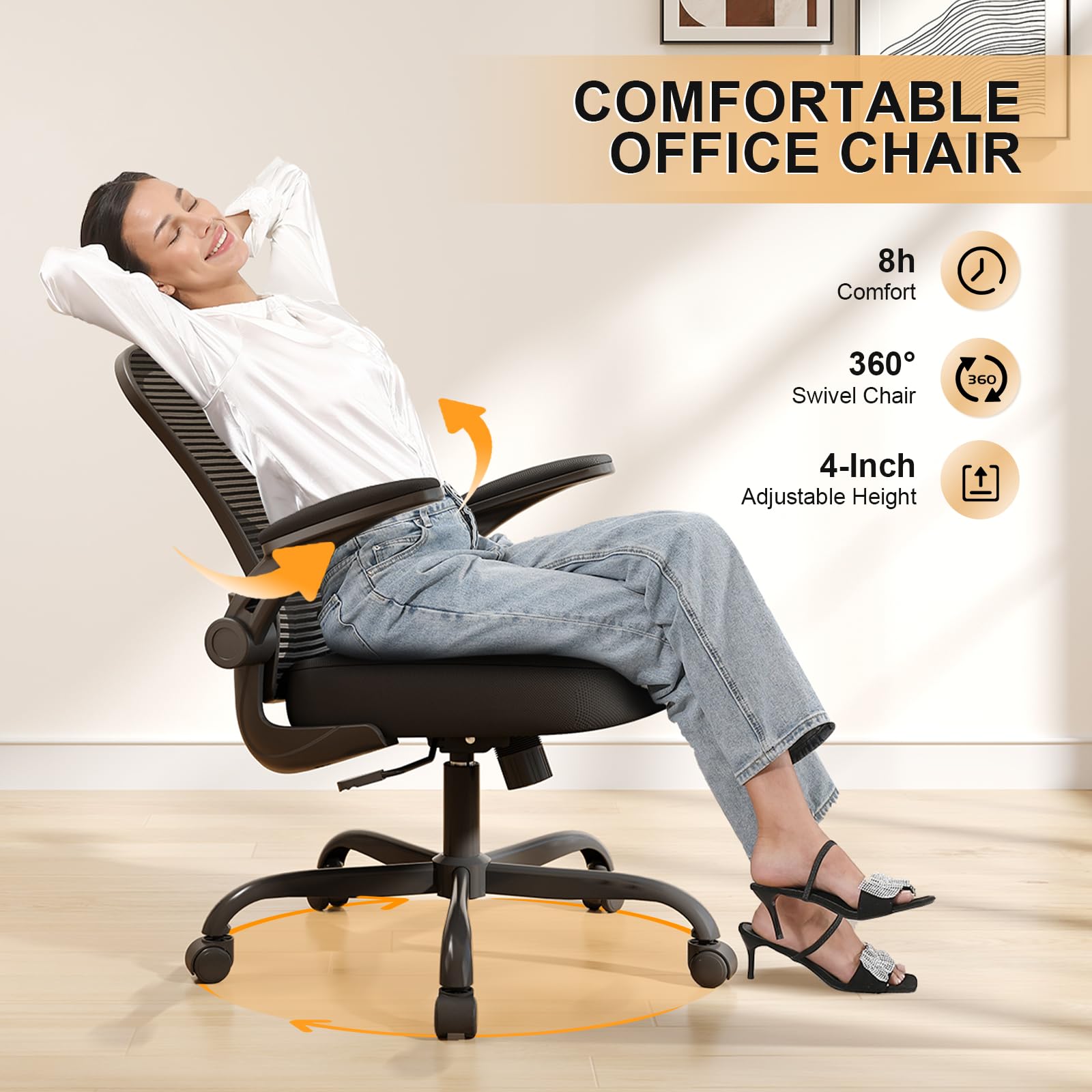 Pack of 2, Office Chair, Ergonomic Desk Chairs 330LBS Capacity High Back Mesh Computer Chair with Flip-up Armrests, Comfy Work Chair with Adjustable Lumbar Support