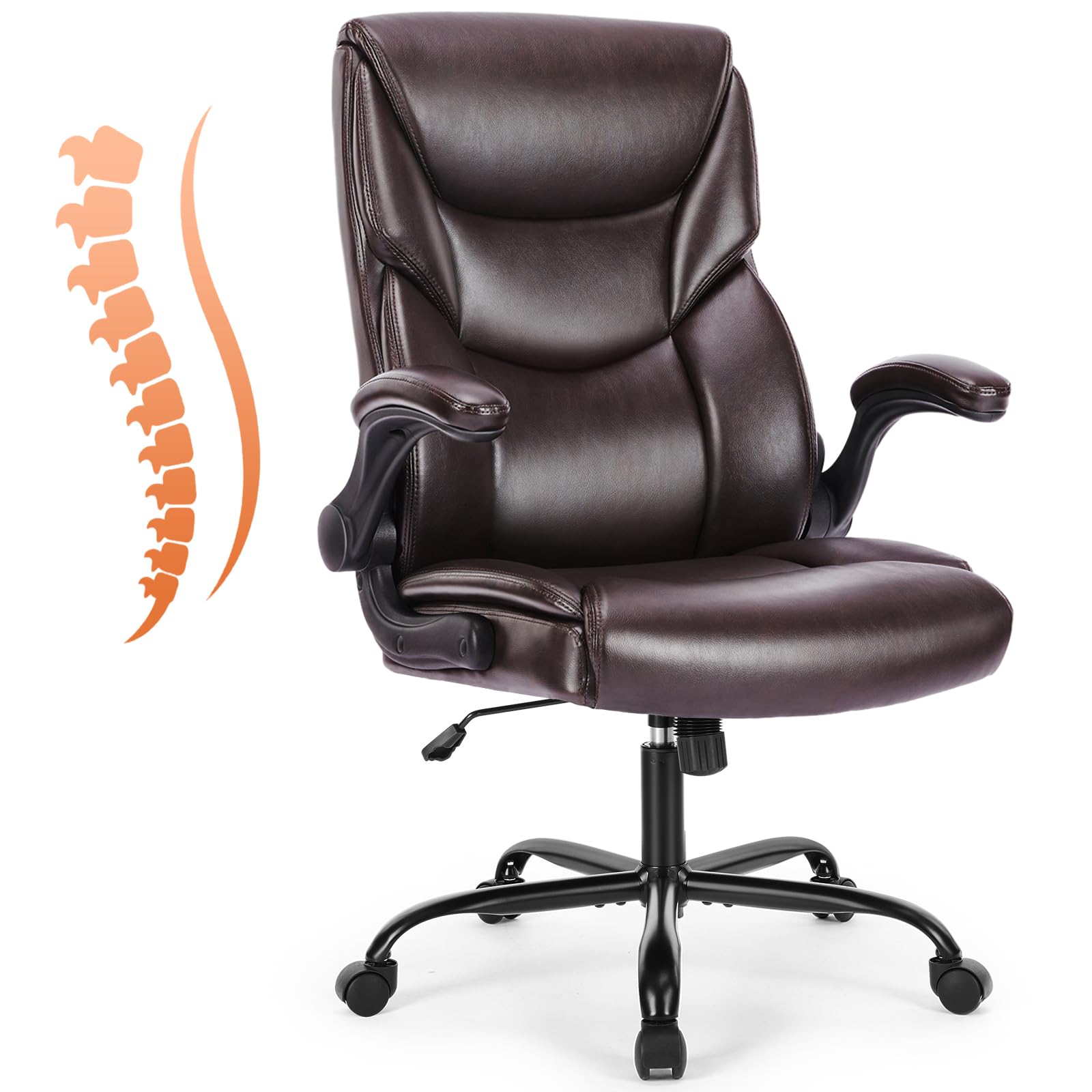 Computer Gaming Chair, Ergonomic High Back Heavy Duty Task Desk Office Chairs with Wheels, Flip-up Arms, Adjustable Height, PU Leather,Dark Brown