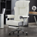 Big and Tall Office Chair with Footrest, 450lbs High Back Executive Chair with Spring Cushion, PU Leather Upholstery, Padded Armrests, Swivel Base, and Rolling Wheels – White Computer Chair