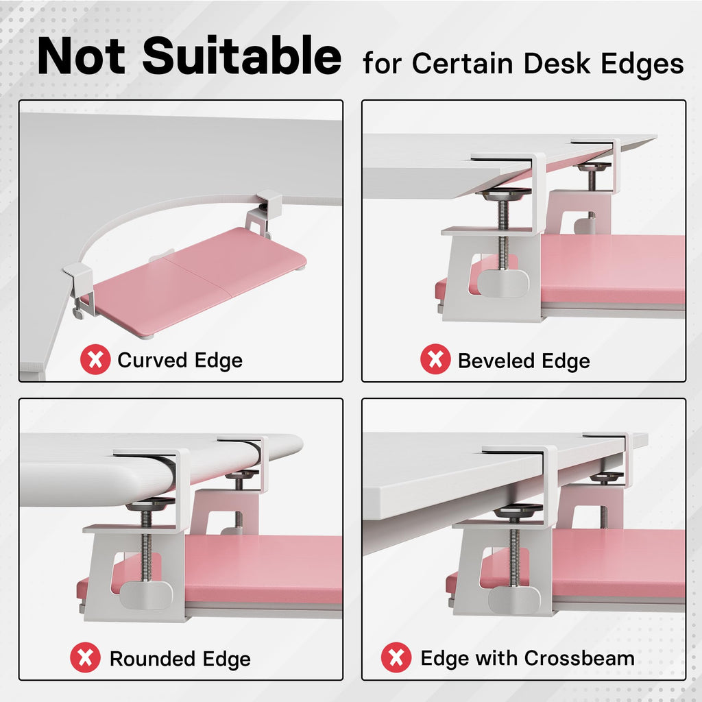 Under Desk Keyboard Tray, Pull-Out Keyboard & Mouse Platform with C-Clamp, 20 x 11.8 in Space-Saving Ergonomic Slide-Out Drawer, Pink