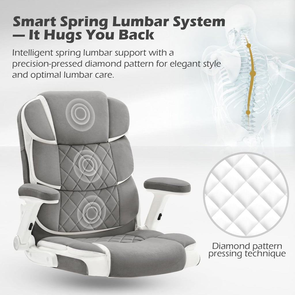 Office Chair Linen Fabric Ergonomic Executive Computer Desk Chairs Small Cute Rolling Task Chairs for Teens&Adults,Gray
