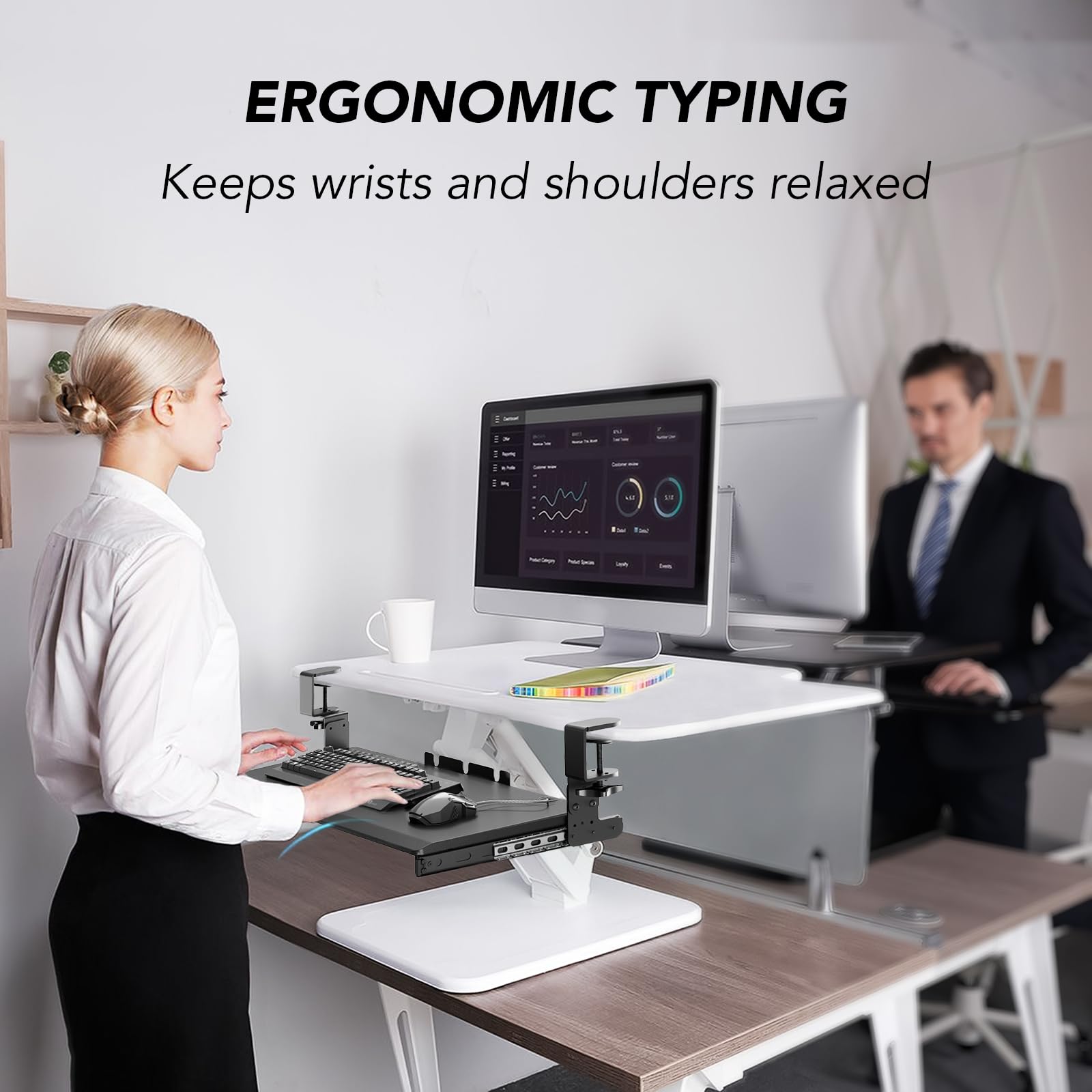 Keyboard Tray Under Desk Pull Out with Extra Sturdy Adjustable C Clamp Mount System, 27.3 (32.5 inch Including Clamps) x 11 Inch Slide-Out Platform Computer Drawer for Typing, Black,