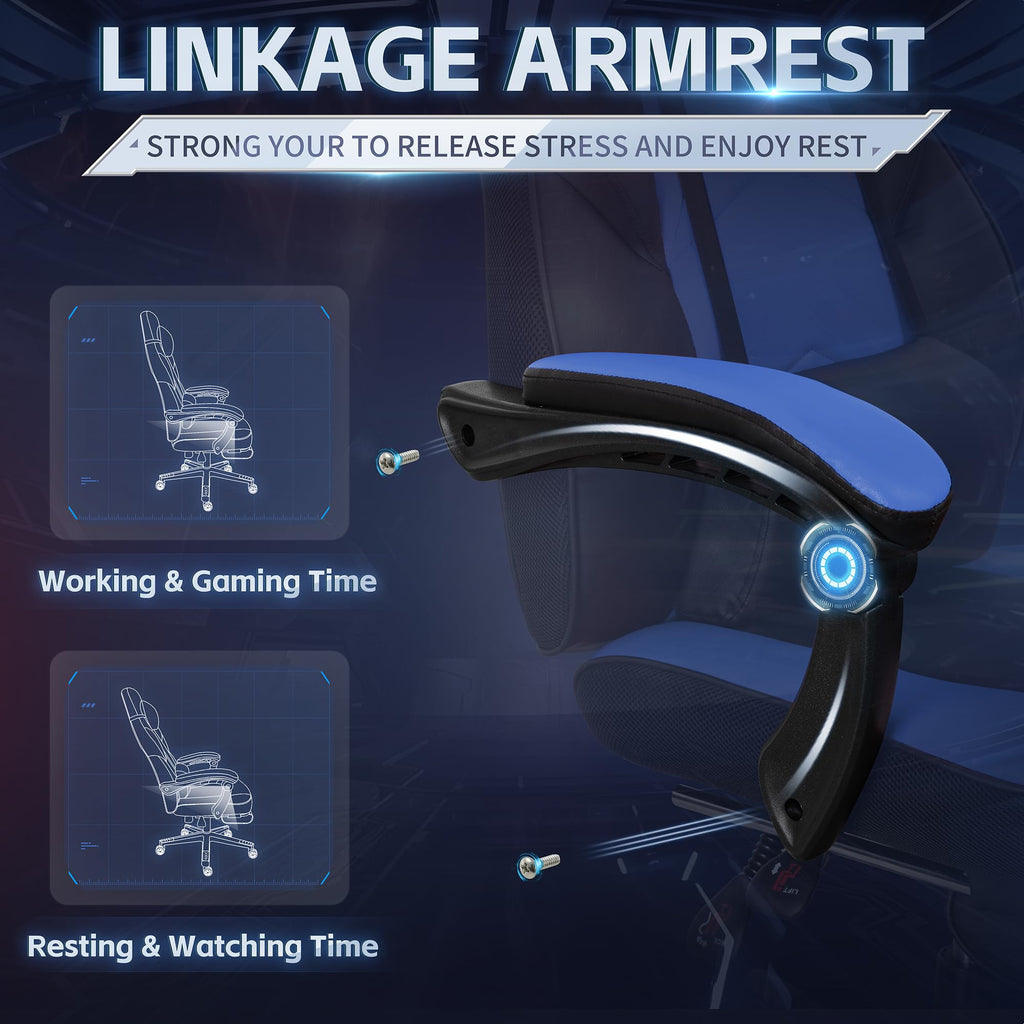 Gaming Chairs for Adults, Computer Chair with Footrest and Ergonomic High Back, Big and Tall Gamer Chairs with Massage Lumbar Support, 360° Swivel Height Adjustable Gaming Chair, Blue