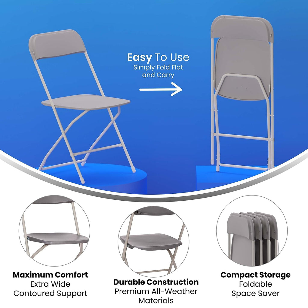 4-Pack, Hercules Big and Tall Commercial Folding Chair - Extra Wide 650LB. Capacity - Durable Plastic - Gray