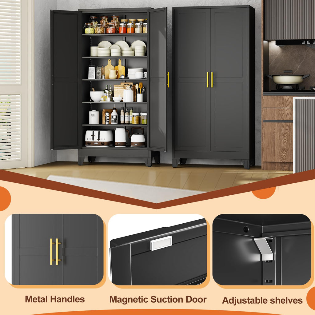 Black Metal Storage Cabinet,75" Steel Cabinets for Home Office