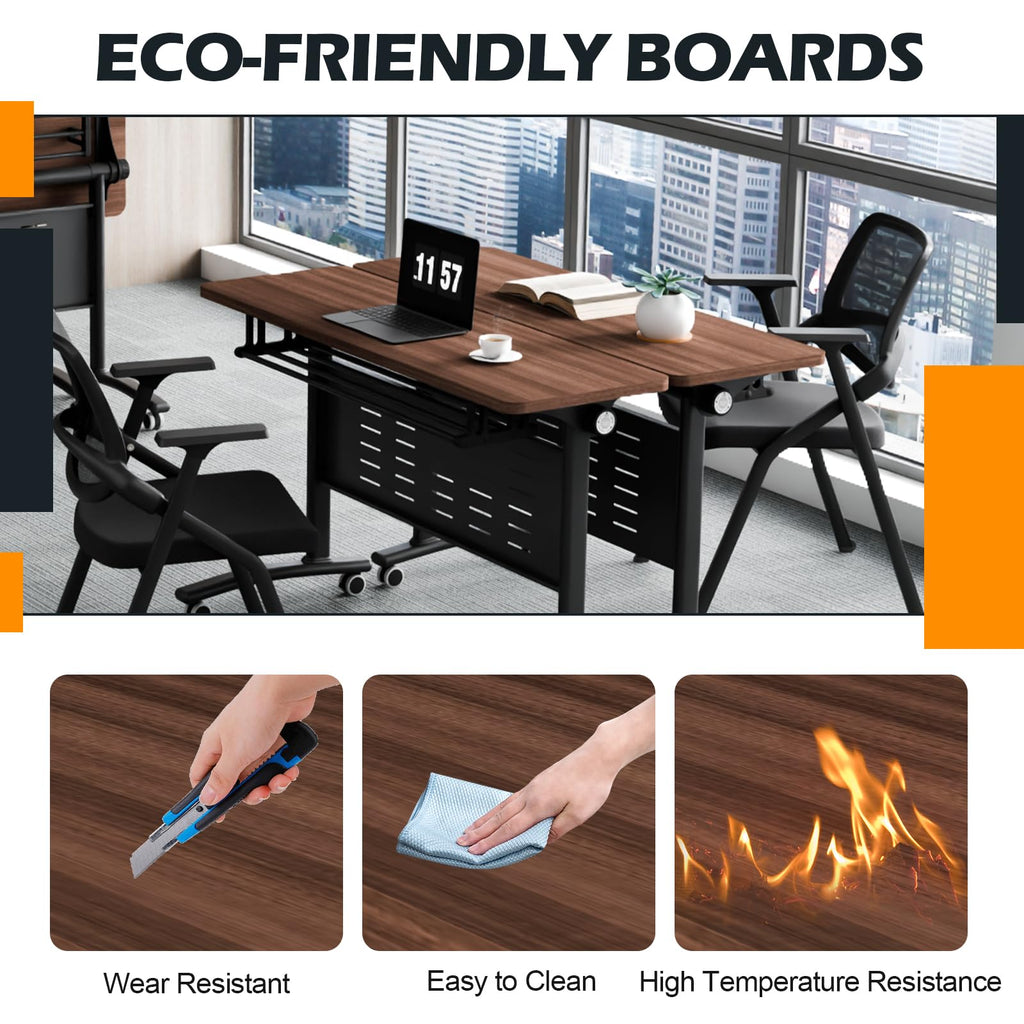 Conference Room Tables White,Folding Rectangular Flip Top Conference Table with Wheels for Large Meeting Seminar Home Office Classr (6, Little Walnut, 47.2 * 15.7in)