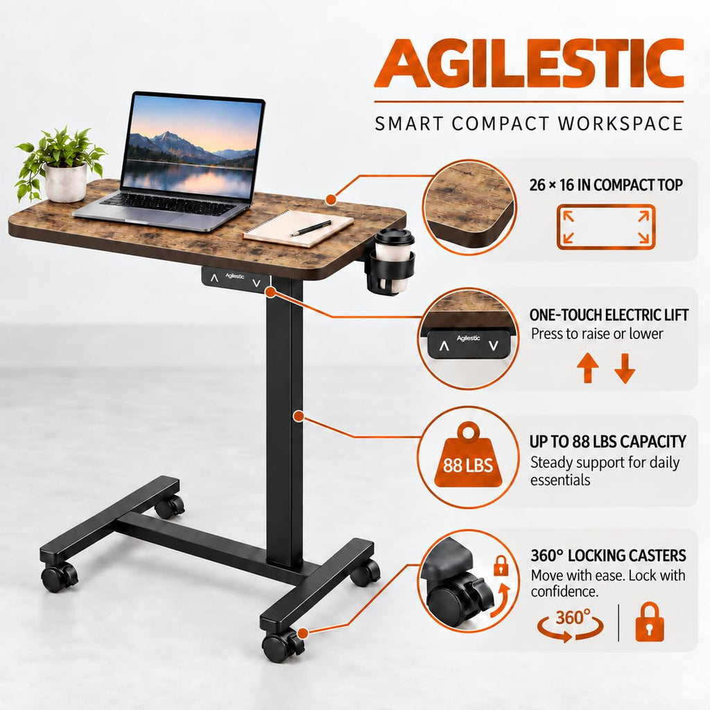 26*16 Inch Height Adjustable Electric Standing Desk, Rustic Brown