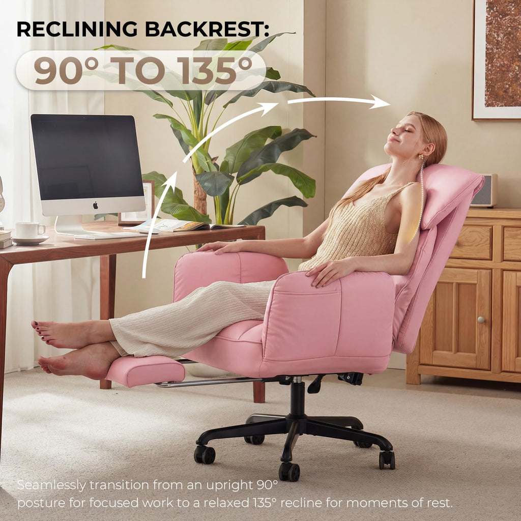 Cross Legged Office Chair with Pivoting Armrests,Criss Cross Chair with Pocket Spring Seat & Back,Reclining Computer Gaming Chair with Footrest and Metal Base (Pink)