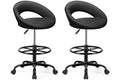Black 2 Pack, Office Drafting Chair - Bar Stools with Back Support, Adjustable Foot Rest and Wheels, Shop Rolling Swivel Chair for Standing Desk Counter Kitchen Salon Home Vanity