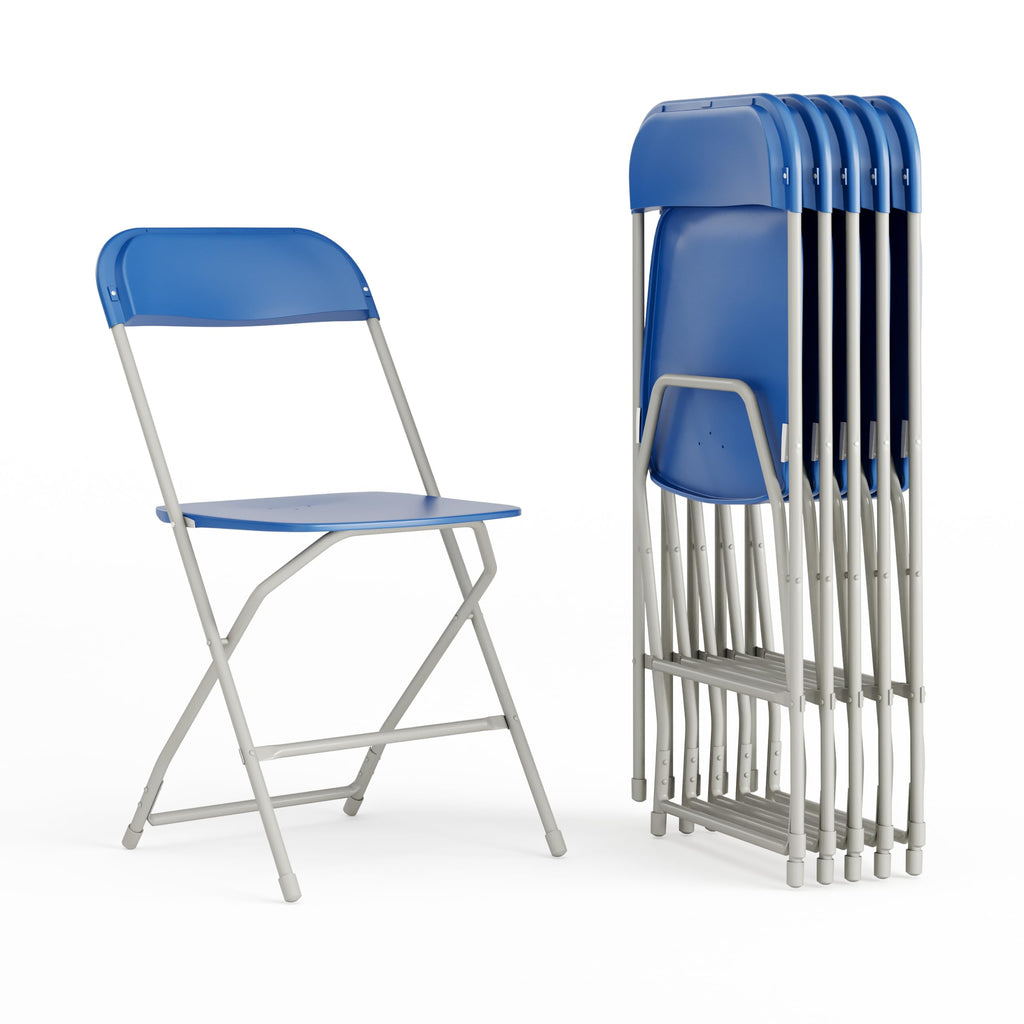 6 Pack, Hercules Series Plastic Folding Chair - Blue - 650LB Weight Capacity Comfortable Event Chair-Lightweight Folding Chair