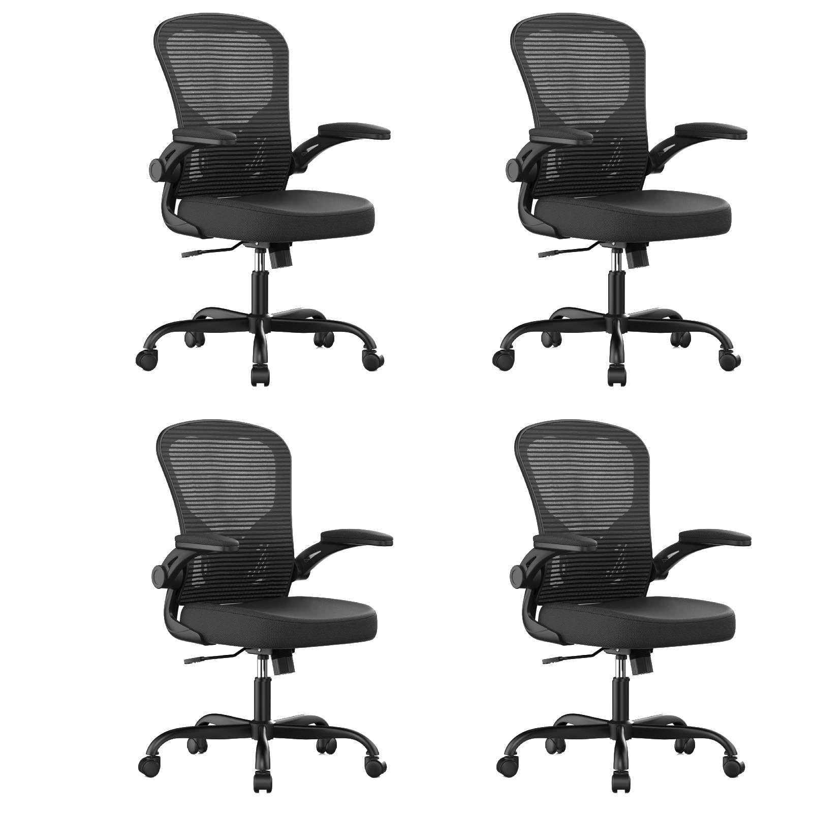 Pack of 4, Office Chair, Ergonomic Desk Chairs 330LBS Capacity High Back Mesh Computer Chair with Flip-up Armrests, Comfy Work Chair with Adjustable Lumbar Support