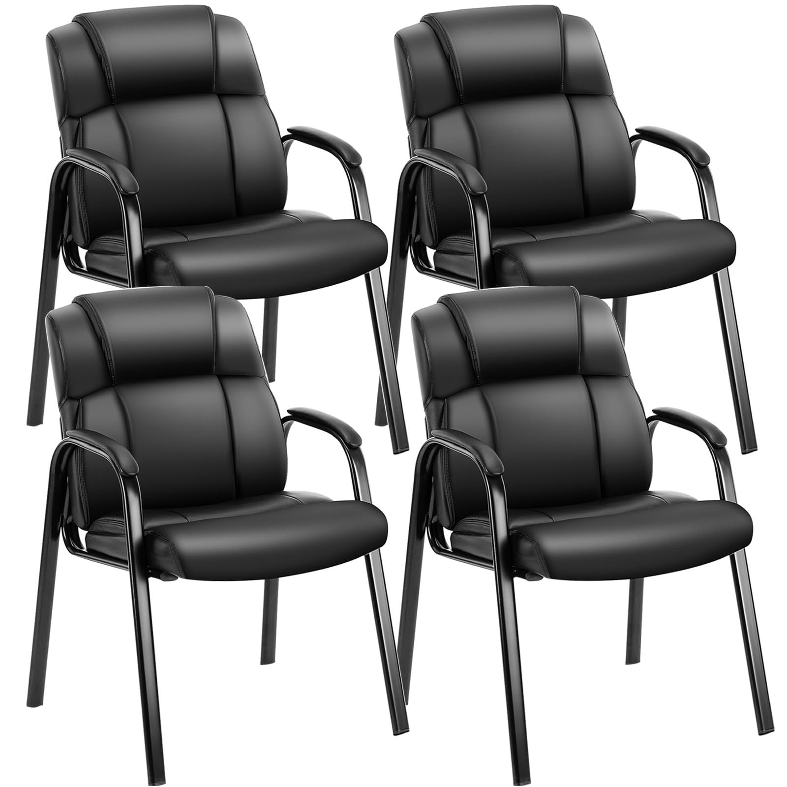 Set of 4, Waiting Room Chairs Leather Office Desk Reception Guest Stationary Side Chair with Padded Arms for Home Conference Lobby Area Meeting Church Medical Clinic Elderly Student