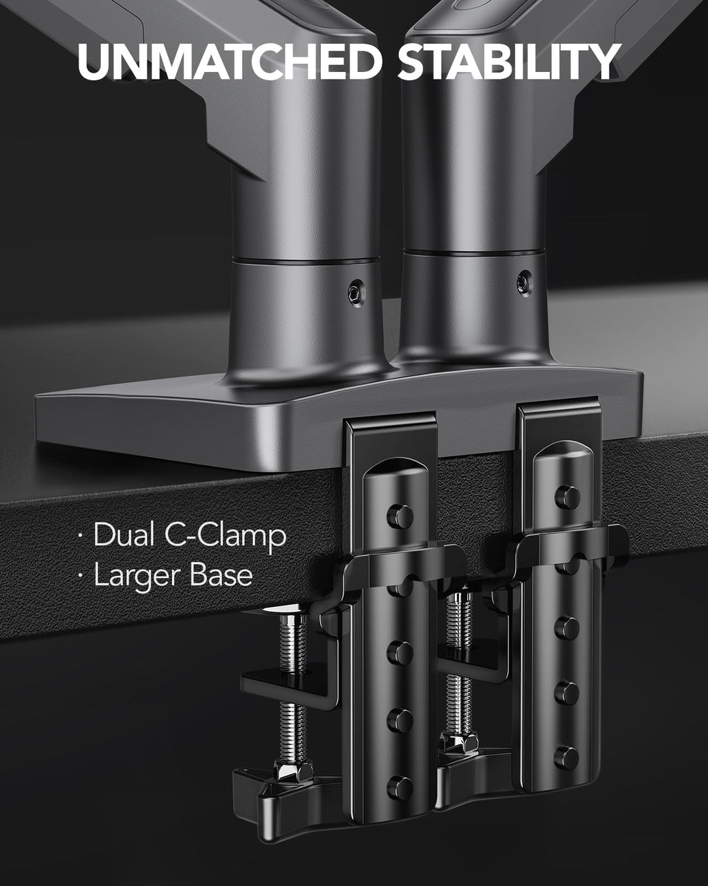 Dual Monitor Stand, Fully Adjustable Monitor Desk Mount for 13–32″ Computer Screens, Full Motion VESA 75x75/100x100 with C-Clamp & Grommet Base, Each Arm Holds 4.4 to 19.8 lbs -Grey